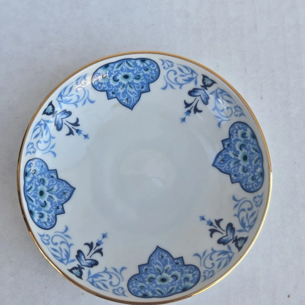 Vintage Avon Teacup and Saucer Set 1984 Blue White Gold Trim Cottagecore Dainty